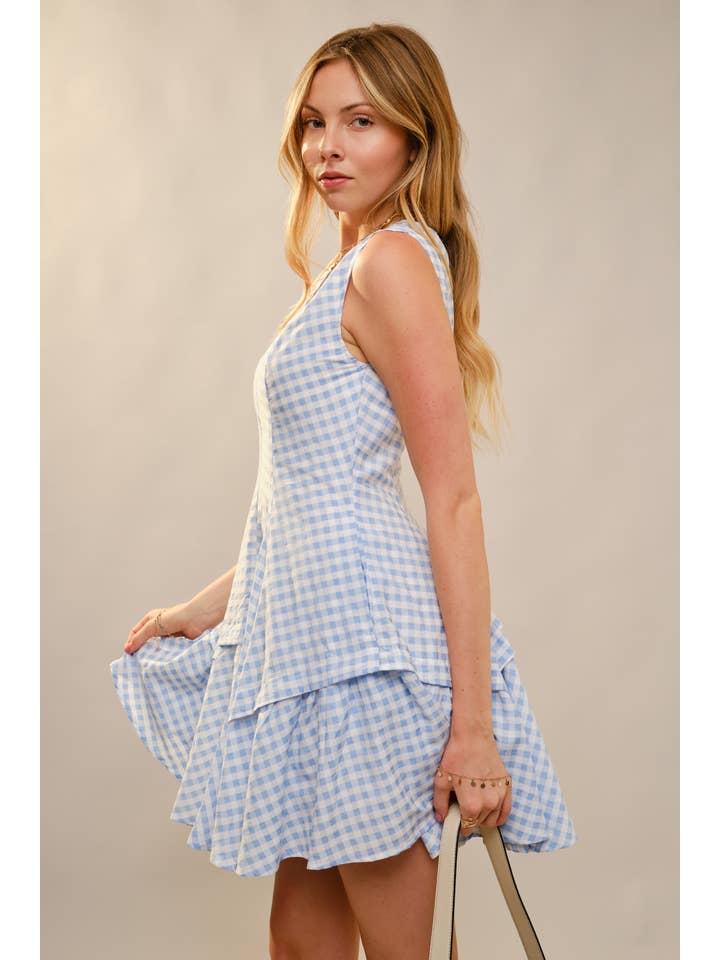 Blue B - Wholesale Dress - Women's - 47022D - Gingham Flare Mini Dress18