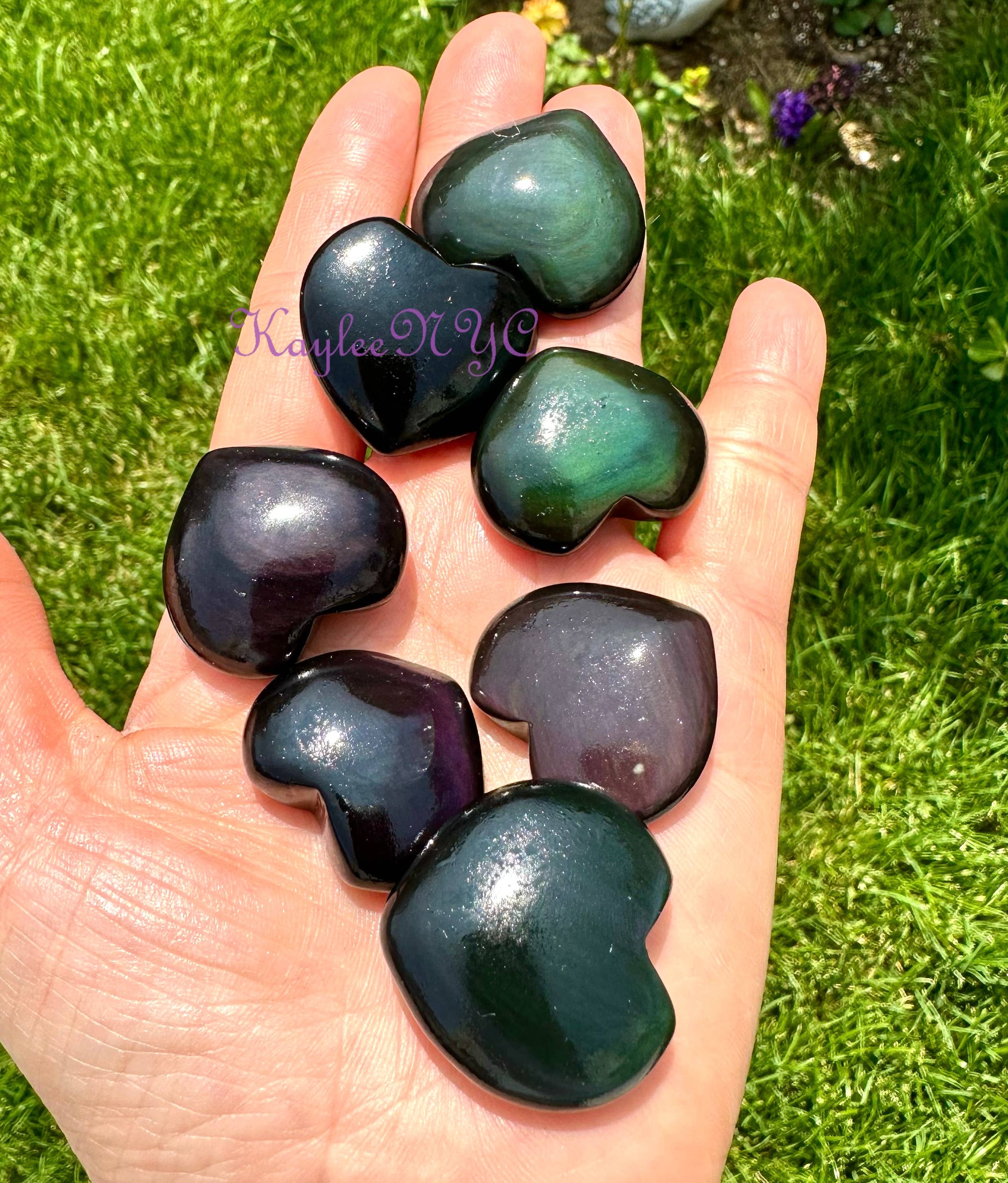 KayleeNYC - Wholesale Spiritual Stone/Crystal - Natural Rainbow Obsidian Heart 1”-1.25”4