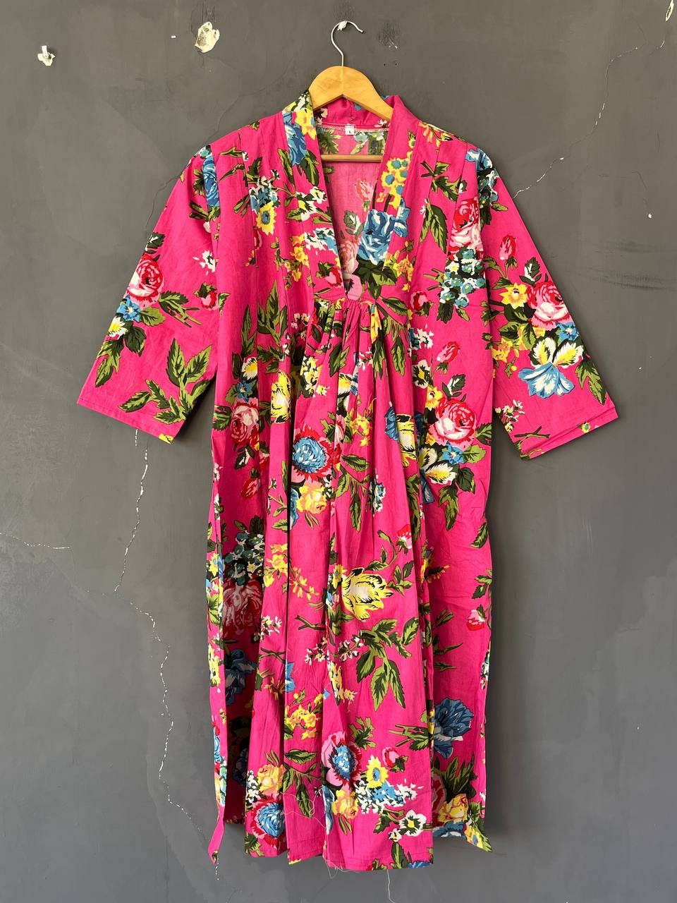 Bhawana Handicrafts - Wholesale Dress - Women's - Pink Floral Printed Cotton Long Night Maxi Dress Handmade