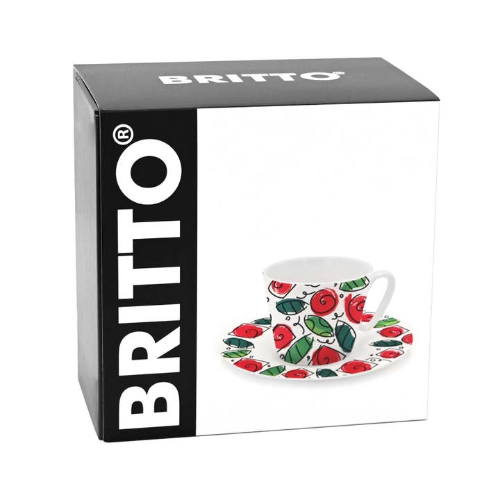 BRITTO® - Wholesale Coffee/Tea Cup - BRITTO® ESPRESSO COFFEE CUP & SAUCER - Roses2