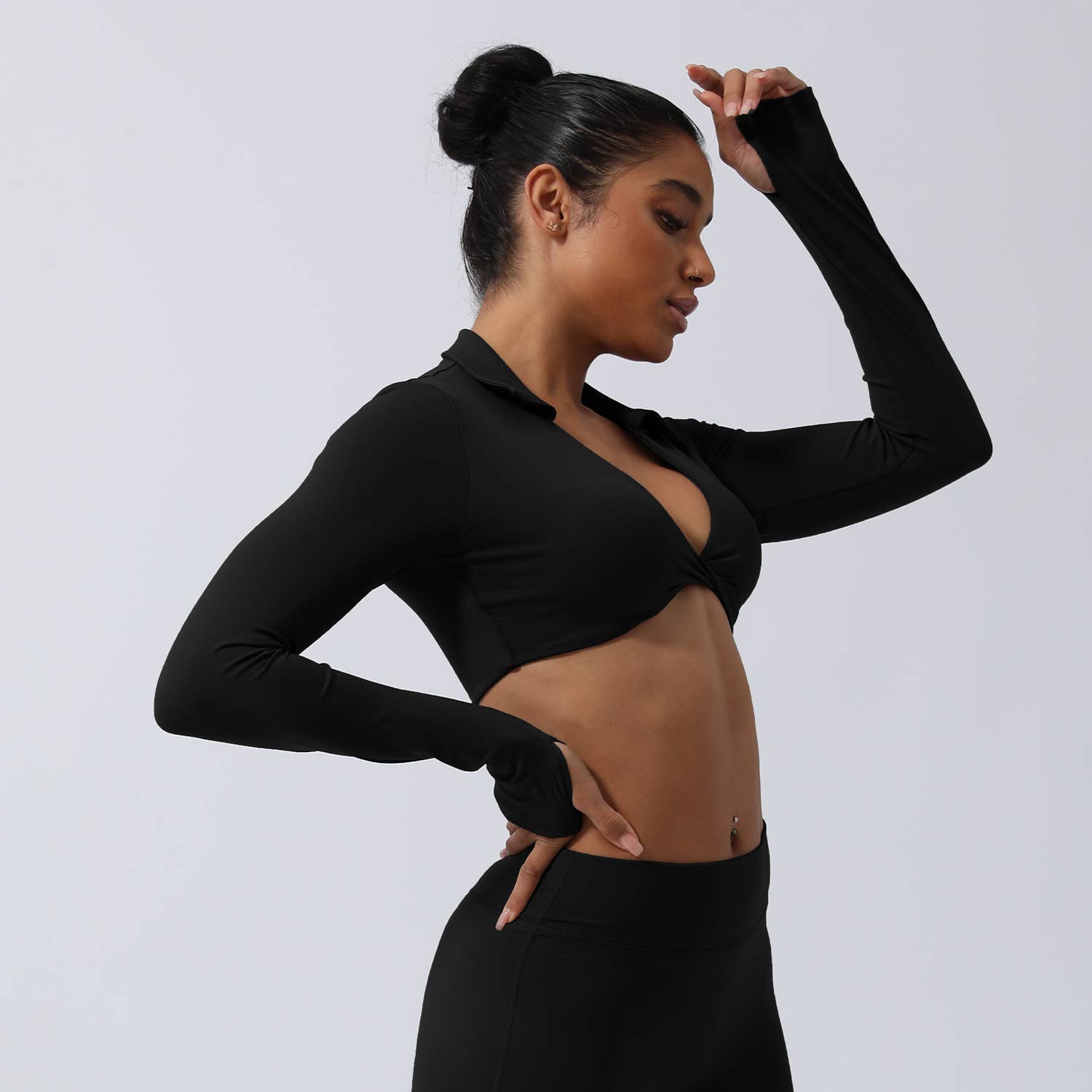 Sodalemon - Vendita all'ingrosso Maglia sportiva - Donna - Camicie corte a maniche lunghe con risvolto da yoga con risvolto, reggiseno sportivo8