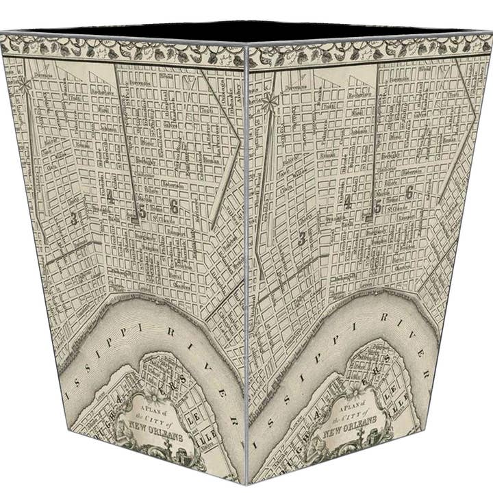 Antique New Orleans Map Wastepaper Basket for wholesale by Marye-Kelley