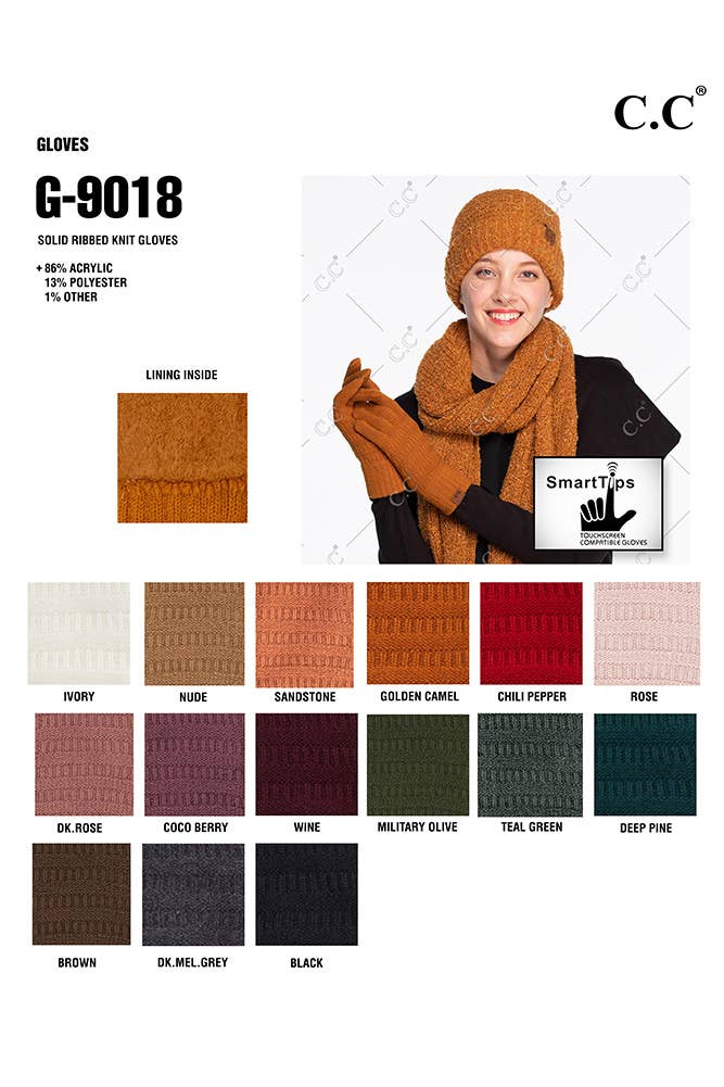 Hana - Vendita all'ingrosso Guanti - Donna - Guanto in maglia a coste tinta unita C.C16