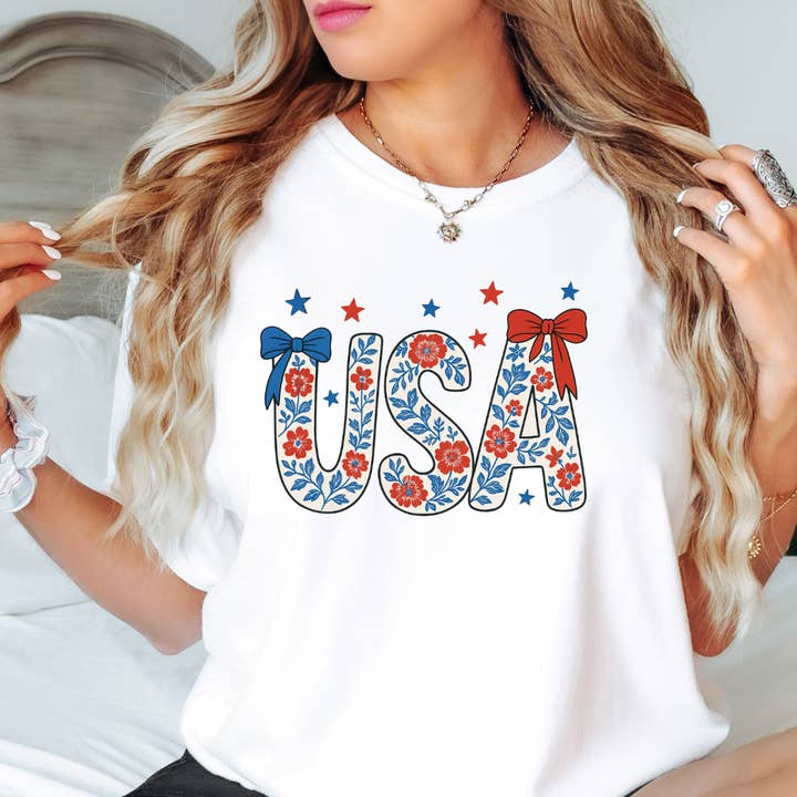 USA 4 juli Graphic Tee för wholesale av Happy Mail Wholesale