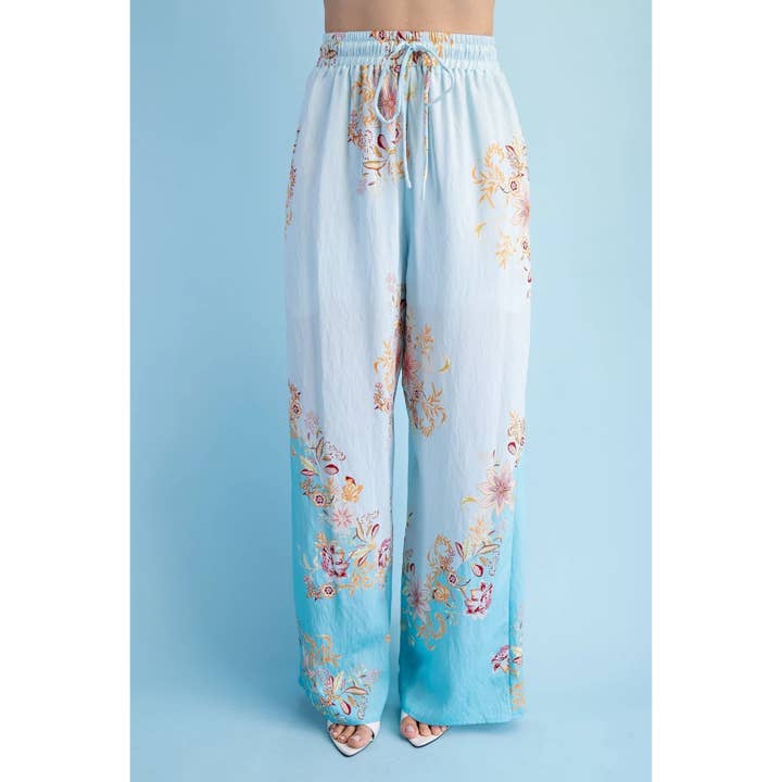 Two Tone Floral Print Pants with Elastic Waist for wholesale by BNS