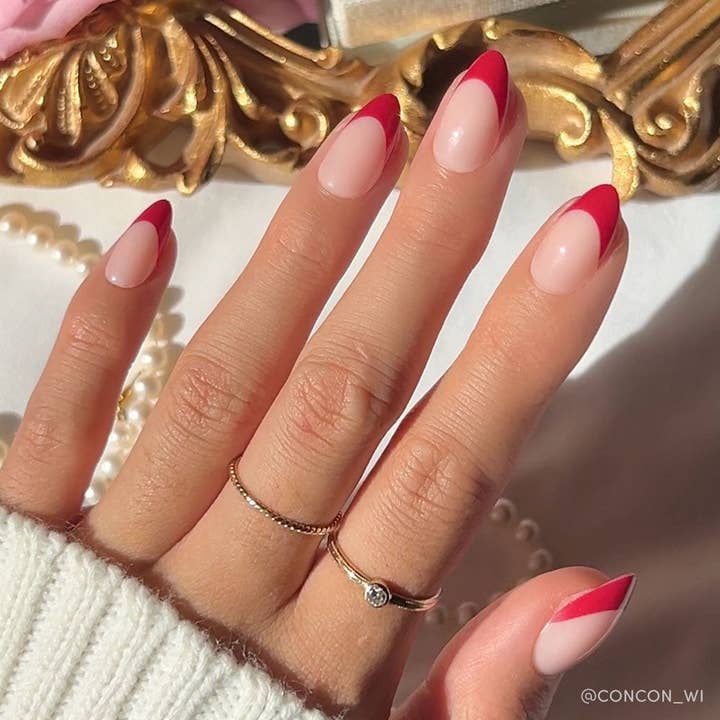 Glamnetic - Wholesale Press-On/Fake Nails - Rose Garden Press-On Nails | Red French Tip | Short Almond