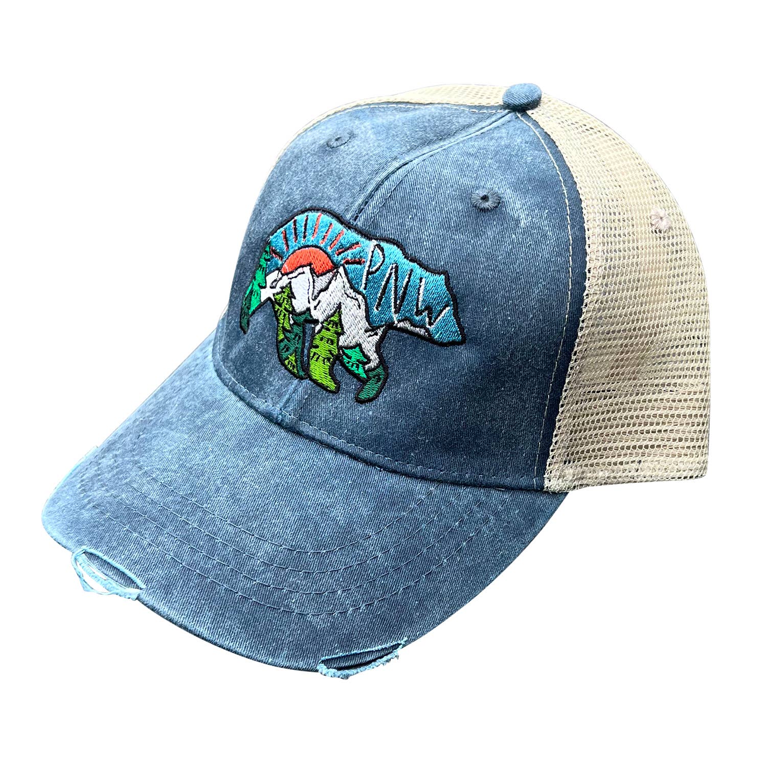 Sticker Girl, formerly KPB Apparel - Wholesale Trucker Hat - Unisex - PNW Bear | Distressed Embroidered Hat5