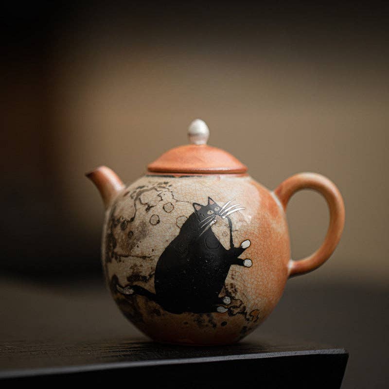 Gohobi （We cover U.S. import duties） - Wholesale Tea Pot - Gohobi Handmade Black Ink Hand-painted Cat Teapot 0051