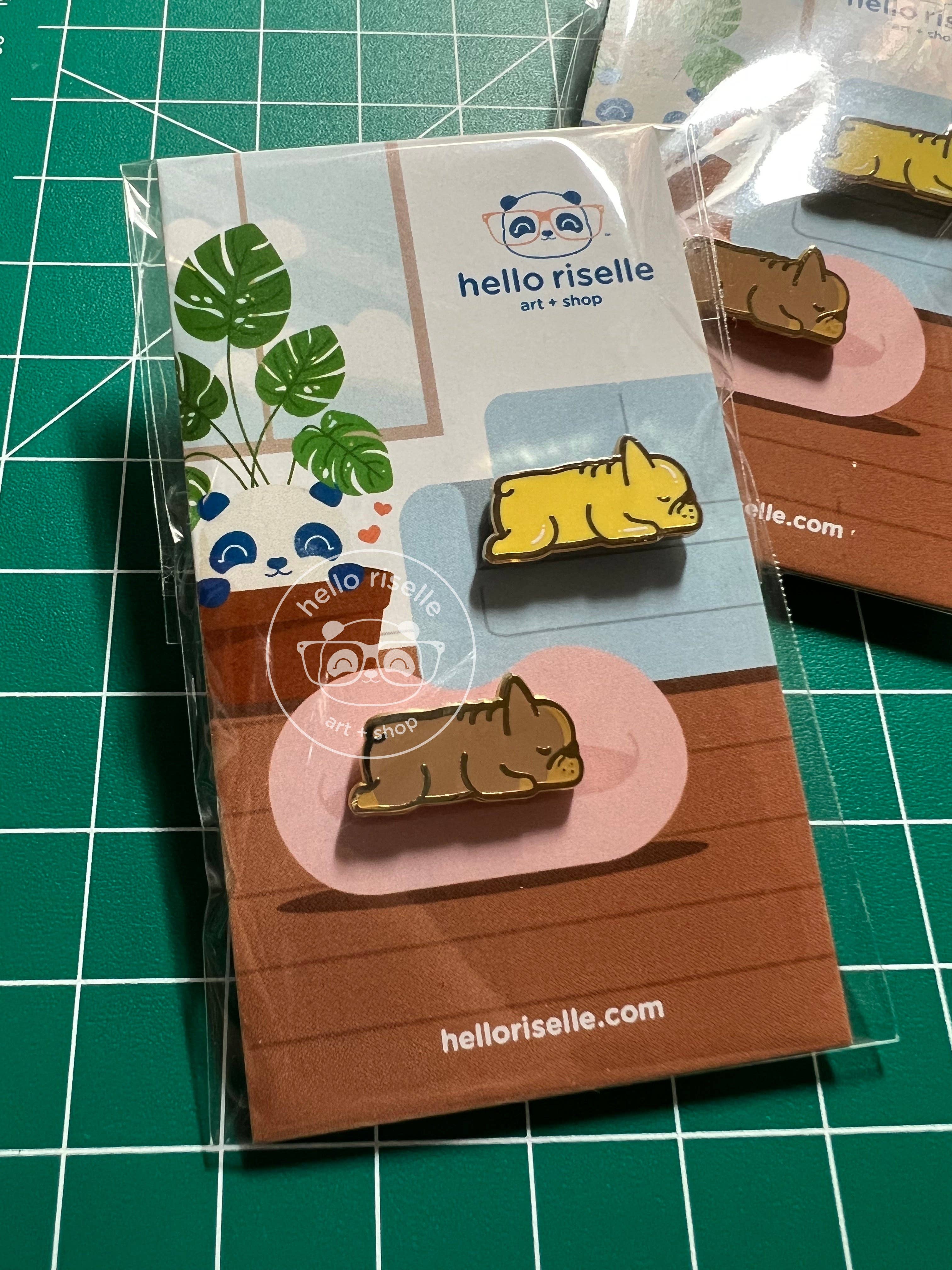 Hello Riselle | Art + Shop - Wholesale Lapel Pin/Button - Small Sleeping French Bulldog Enamel Pin1