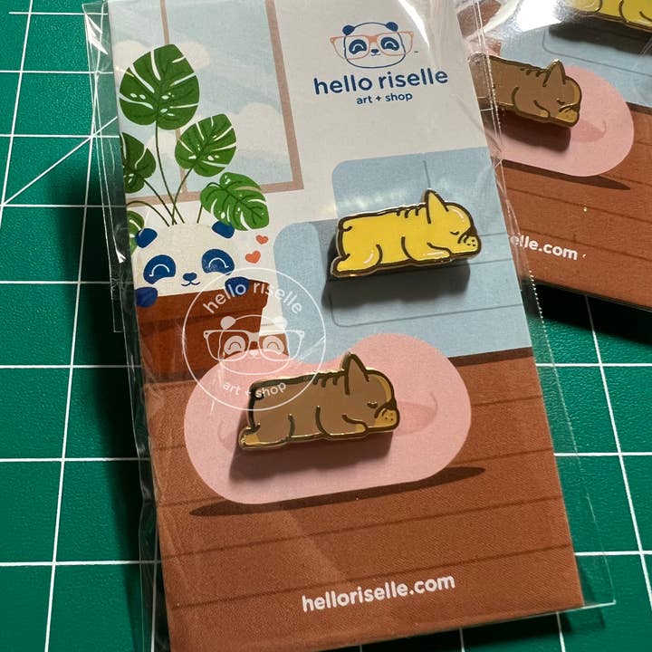 Hello Riselle | Art + Shop - Wholesale Lapel Pin/Button - Small Sleeping French Bulldog Enamel Pin1