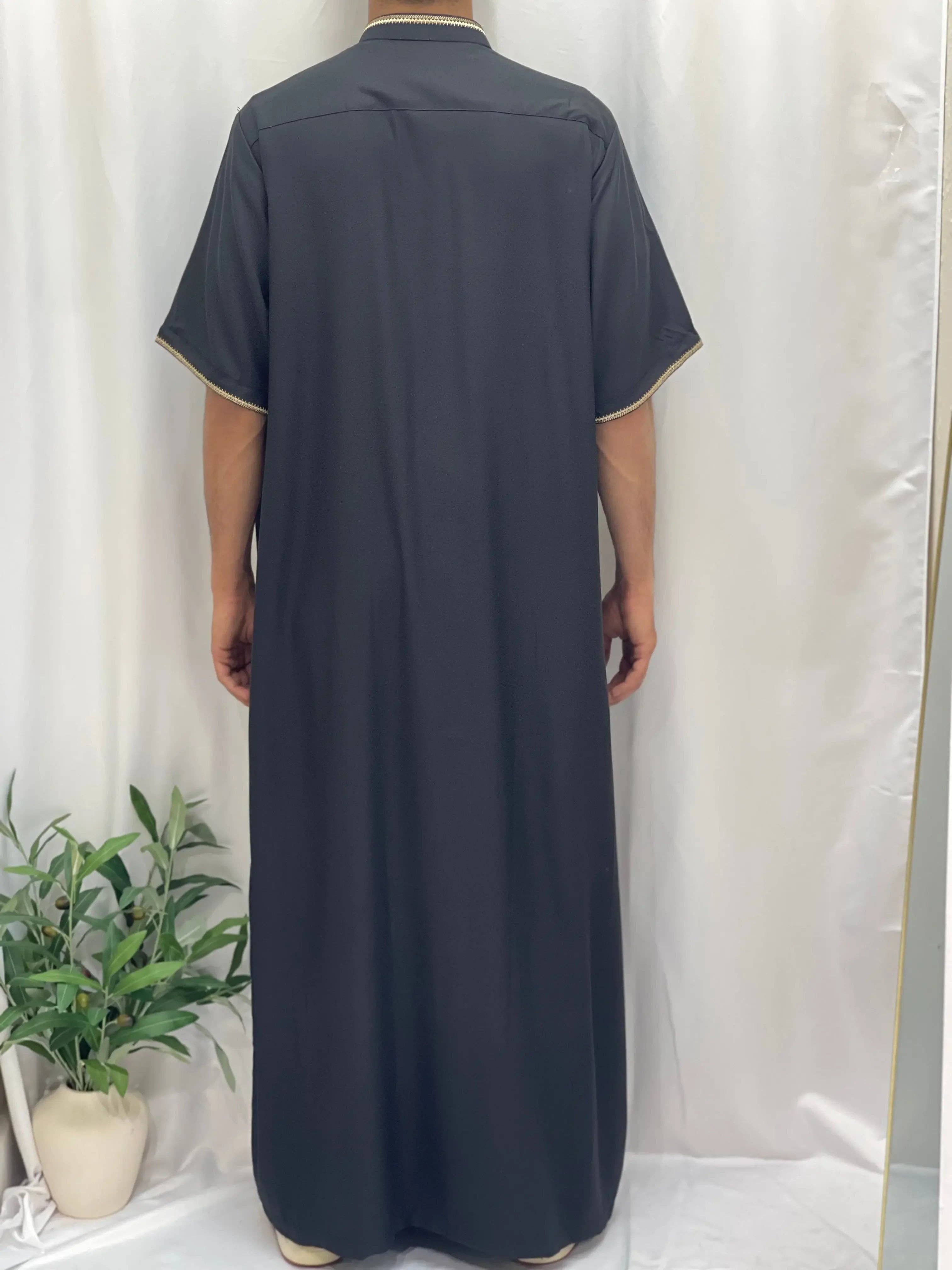 Palestinian Elegance - Wholesale  - Timeless Elegance: Men's Durable Kaftan Thobe with Gold Details5