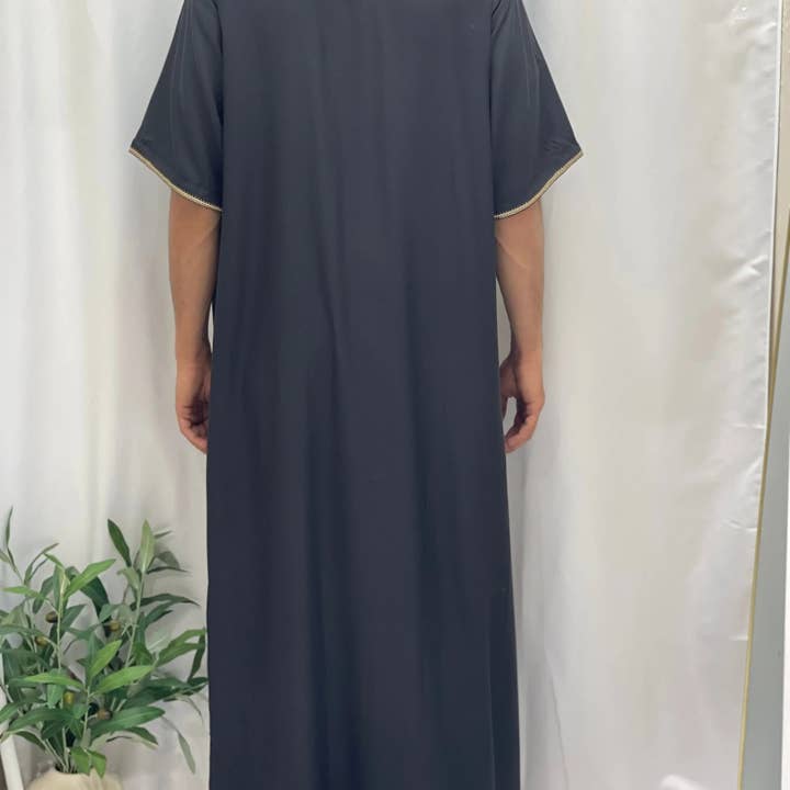 Palestinian Elegance - Wholesale - Timeless Elegance: Men's Durable Kaftan Thobe with Gold Details5