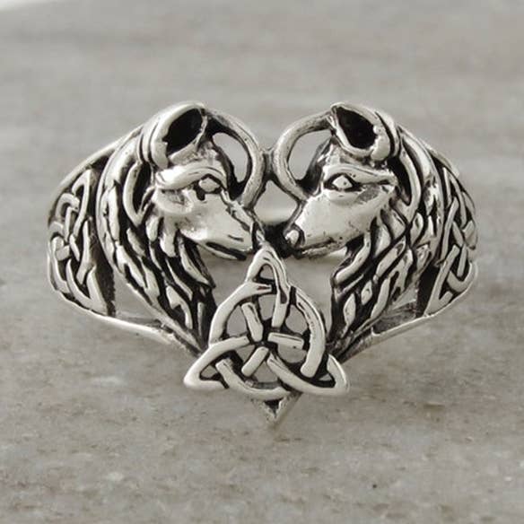 Silver Vintage Viking Heart Wolf Head Rune Ring for wholesale on Faire0