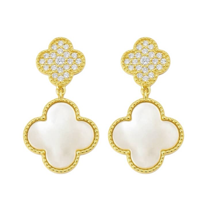 bara boheme - Wholesale Dangle Earrings - "Madam" Double Clover Drop CZ Earrings