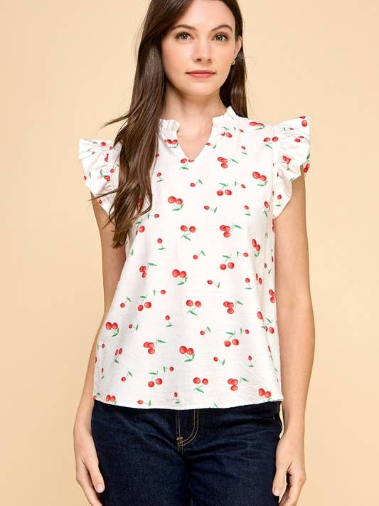 Top estampado de cerezas para venta al por mayor de Vanilla Monkey