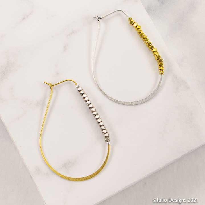 Julio Designs - Wholesale Hoop Earrings - ER567 Mixed Metal Kidney Hoop Earrings