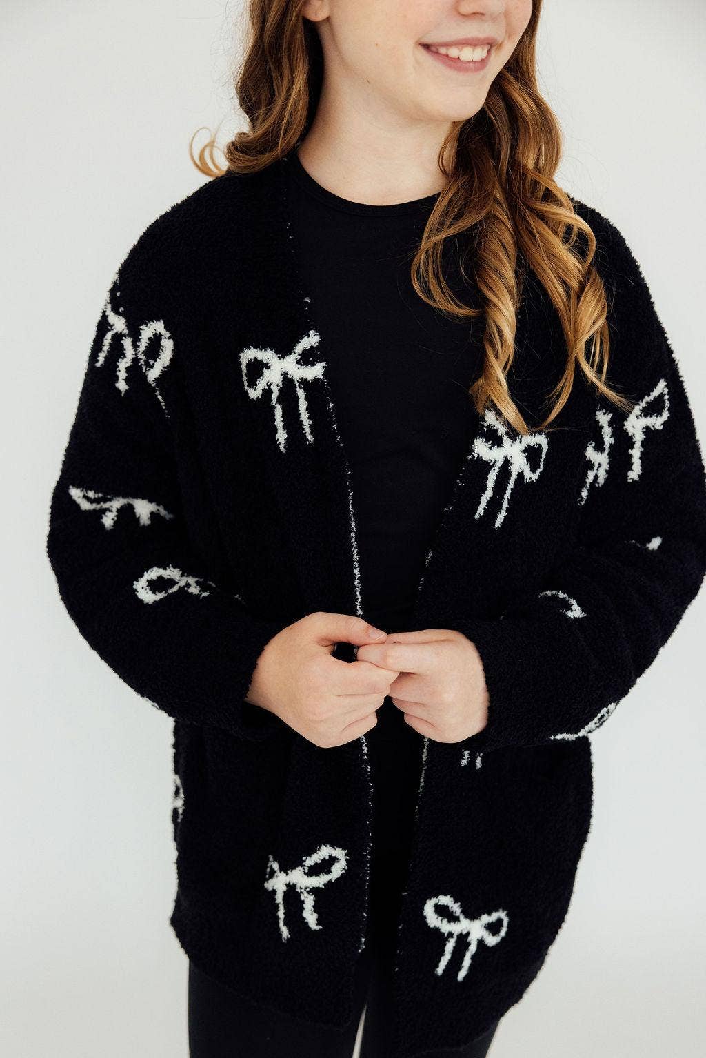 Mila & Rose - Wholesale Cardigan - Kids - Black/Coconut Bow Cozy Cardigan2