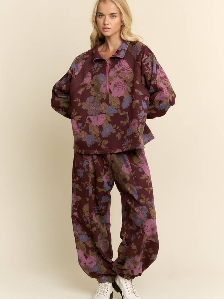Davi & Dani - Wholesale Top & Pant Set (NOT Loungewear) - Women's - FLOWER PRINTED SWEATSHIRT TOP ELASTIC WAIST PANTS8