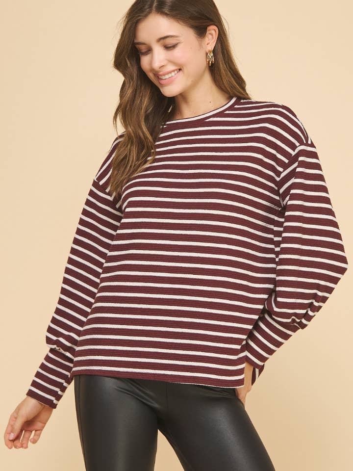 IST1315 Nellie Gestreepte Trui Bordeauxrood voor wholesale door If She Loves