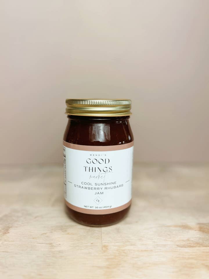 Confiture de fraises et de rhubarbe Cool Sunshine pour la vente par Wendi’s Good Things Market