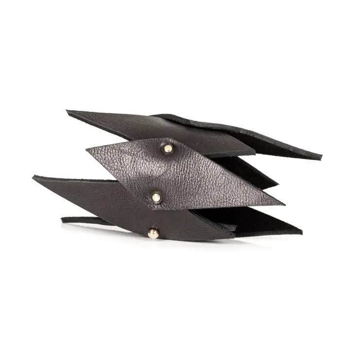 Black Layered Leather Spike Cuff Angular Wrap Bracelet for wholesale by The Dark