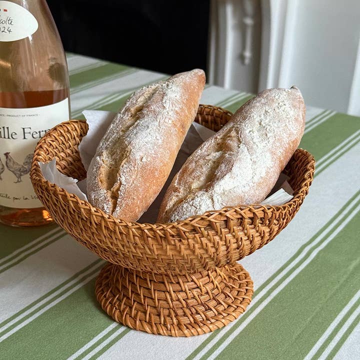 Handwoven Scalloped Rattan Pedestal Bowls for wholesale by Evie and Skye Limited