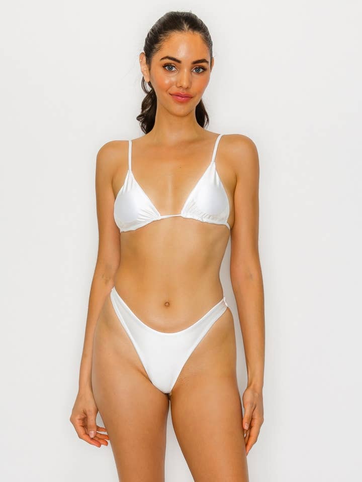 Slider Shoulder Strap Triangle Bikini Swimwear BOTTOM White for wholesale by SOLAZ