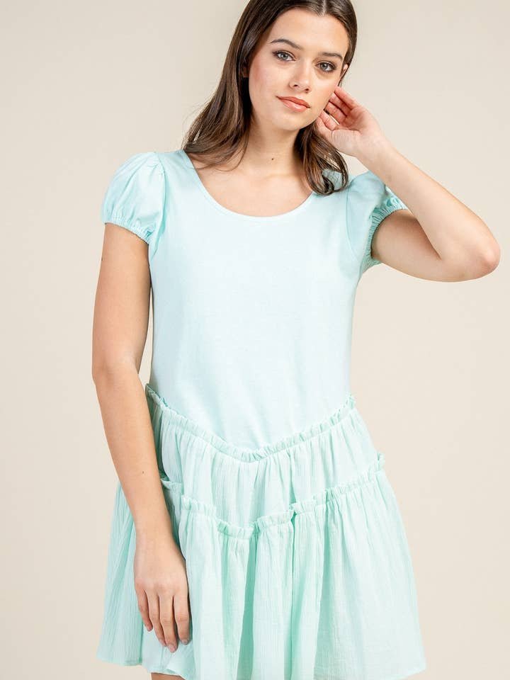 CD30848Y MIX MEDIA SS DROP WAISTED MINI DRESS for wholesale by BEIVY & COLLABO