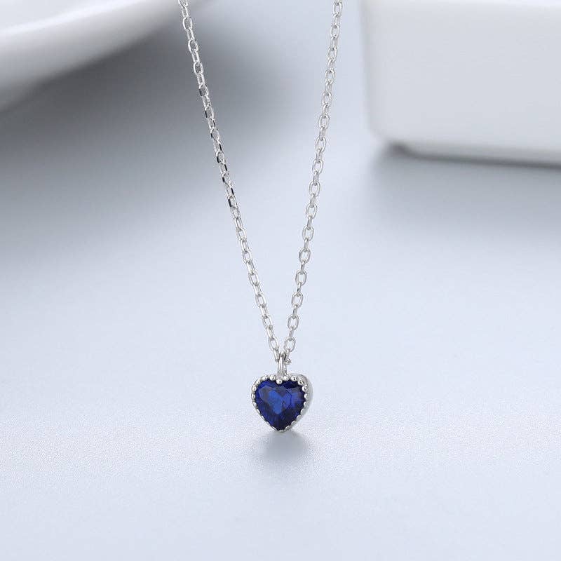 Perimade & Co. LLC - Wholesale Pendant/Charm Necklace - Dainty Blue Pink Heart Charm Necklace in 925 Sterling Silver8