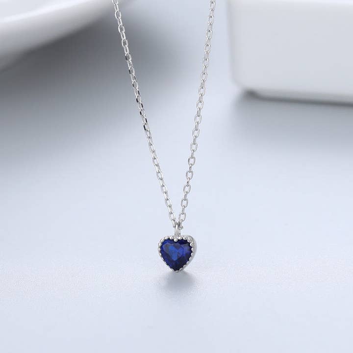 Perimade & Co. LLC - Wholesale Pendant/Charm Necklace - Dainty Blue Pink Heart Charm Necklace in 925 Sterling Silver8