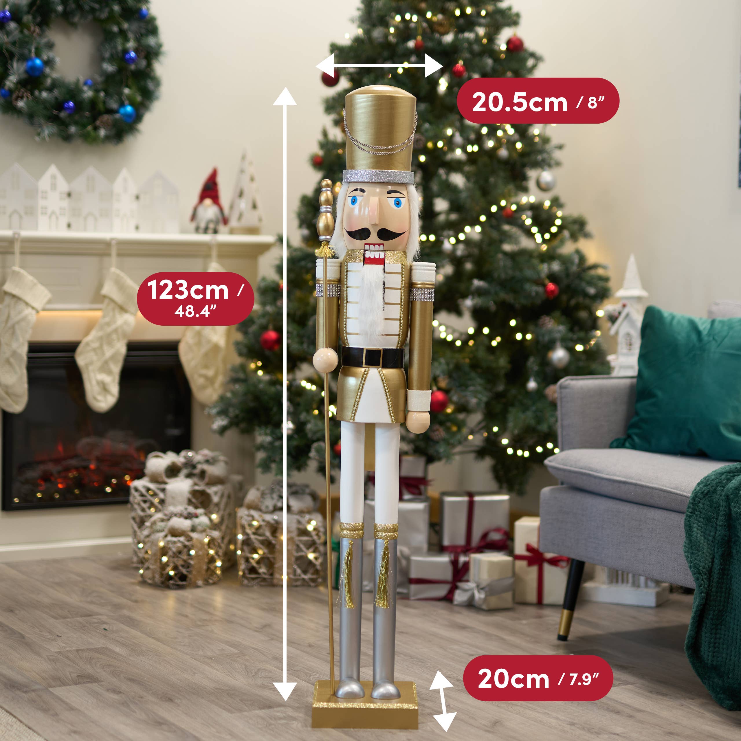 The Twiddlers – Decoração de Natal por atacado – Quebra-Nozes de Natal Gigante de Madeira Soldier King, 120c/ 4ft1