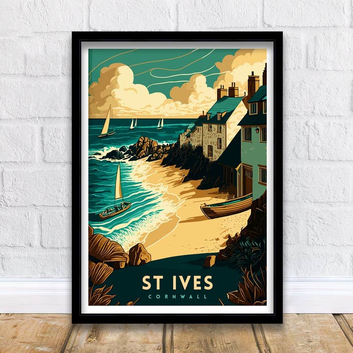 St Ives Cornwall Travel Poster Cornwall Wall Art St Ives Home Decor Cornwall Illustration Travel Poster Gift for St Ives Lover, Cornwall for wholesale by InkNPrintz