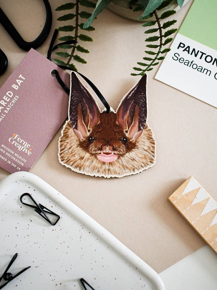 Long-eared Bat Wooden Ornament for wholesale by Ferne Creative