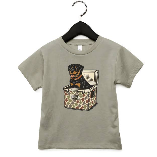 Dog T-Shirts | Dog in a Cooler Toddler T-Shirt | Rottweiler for wholesale by Hazel Laine Customs LLC