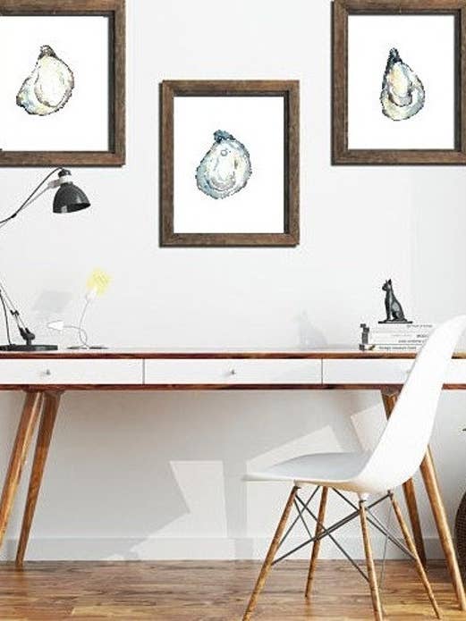 Sæt med 3 Oyster Pearl Shell kystnære akvarel print for engroshandel hos Goodfairyart