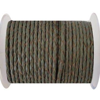 ROUND BRAIDED LEATHER CORD 4MM SE/B/KHAKHI-NATURAL EDGES for wholesale by Sun Enterprises B.V.