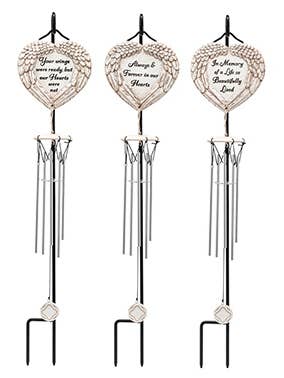 Sympathy Heart Shaped Chimes Stake 3 Assorted Item # 14522 for wholesale by Napco