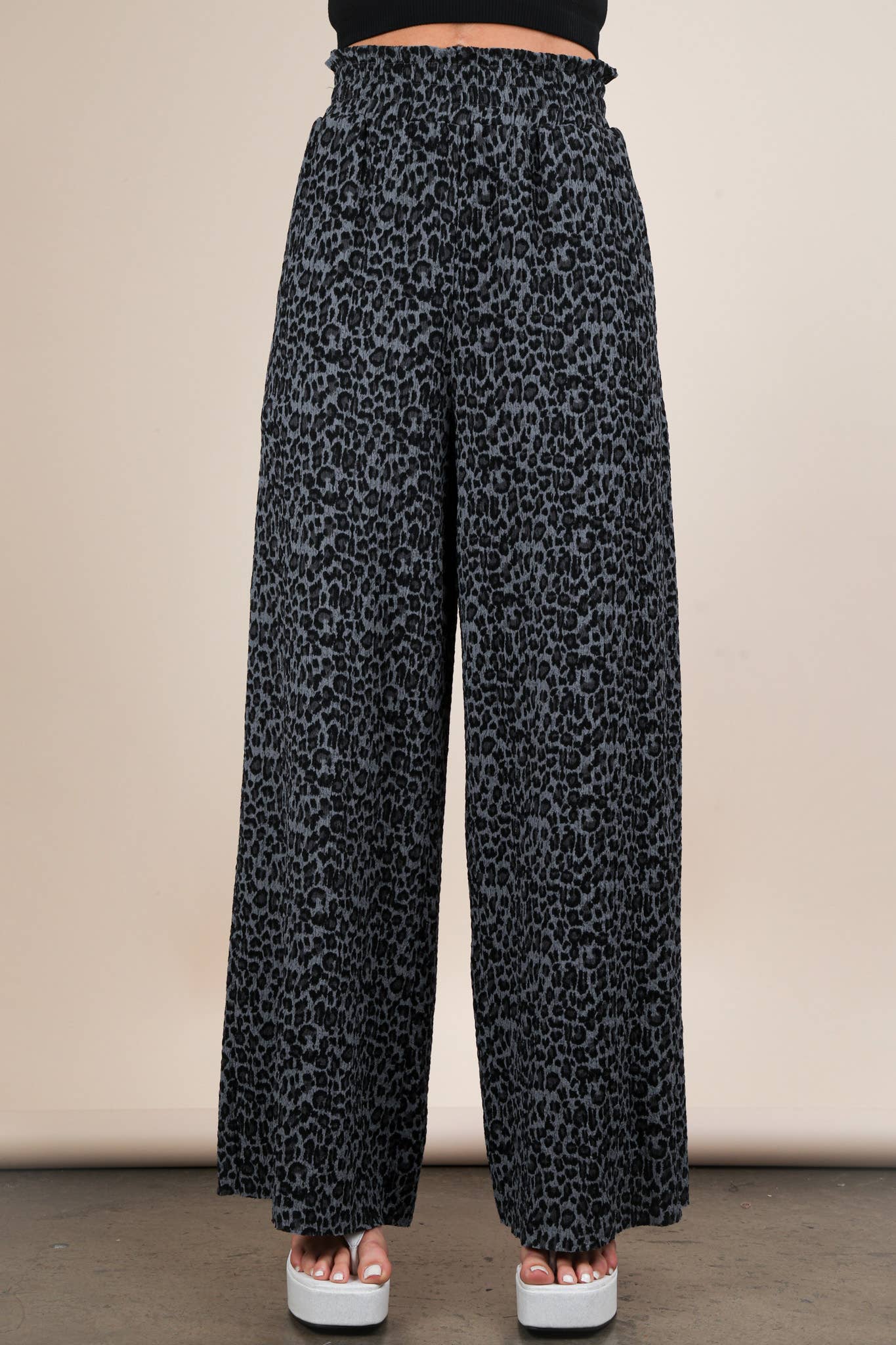 VERY J - Wholesale Pants - Women's - NP70826-Leopard Print & Solid Wide Leg Pleated Pants28