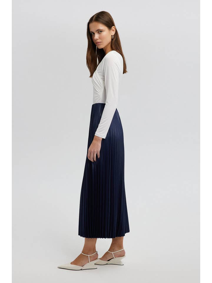 Navy Blue PLEATED SKIRT - MAXI LENGTH, HIGH WAIST for wholesale on Faire6