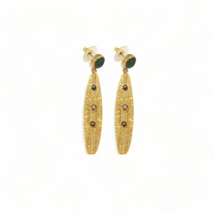 Green Onyx with Olive Leaf Handmade Gold Earrings for wholesale by ZEYZEY