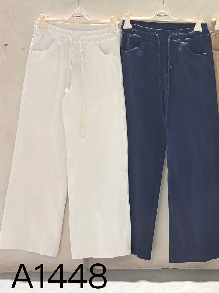 White Gabardine high waist wide-leg colored trousers with lace for wholesale on Faire3