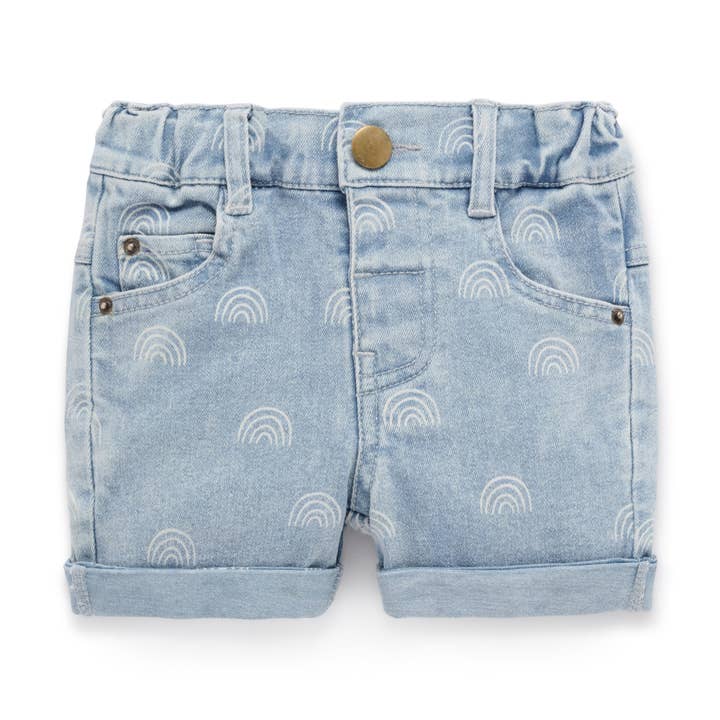 Light Denim Rainbow Shorts for wholesale by Aster & Oak