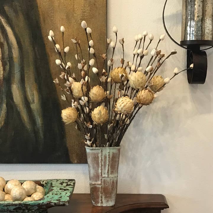 Wilco Home - Wholesale Dried/Pressed Flowers - 9 Pc. Palm Artichoke on Natural Stem Drop-in Bouquet/Spring6