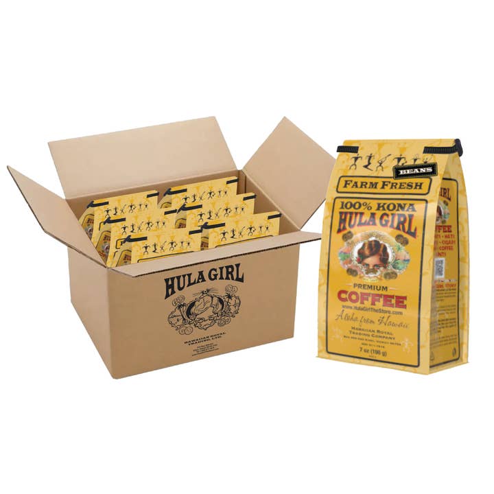 Hula Girl Products - Wholesale Coffee Beans - Hula Girl 100% Kona Coffee 7oz(198g) – Box of 6/10/20 Bags2
