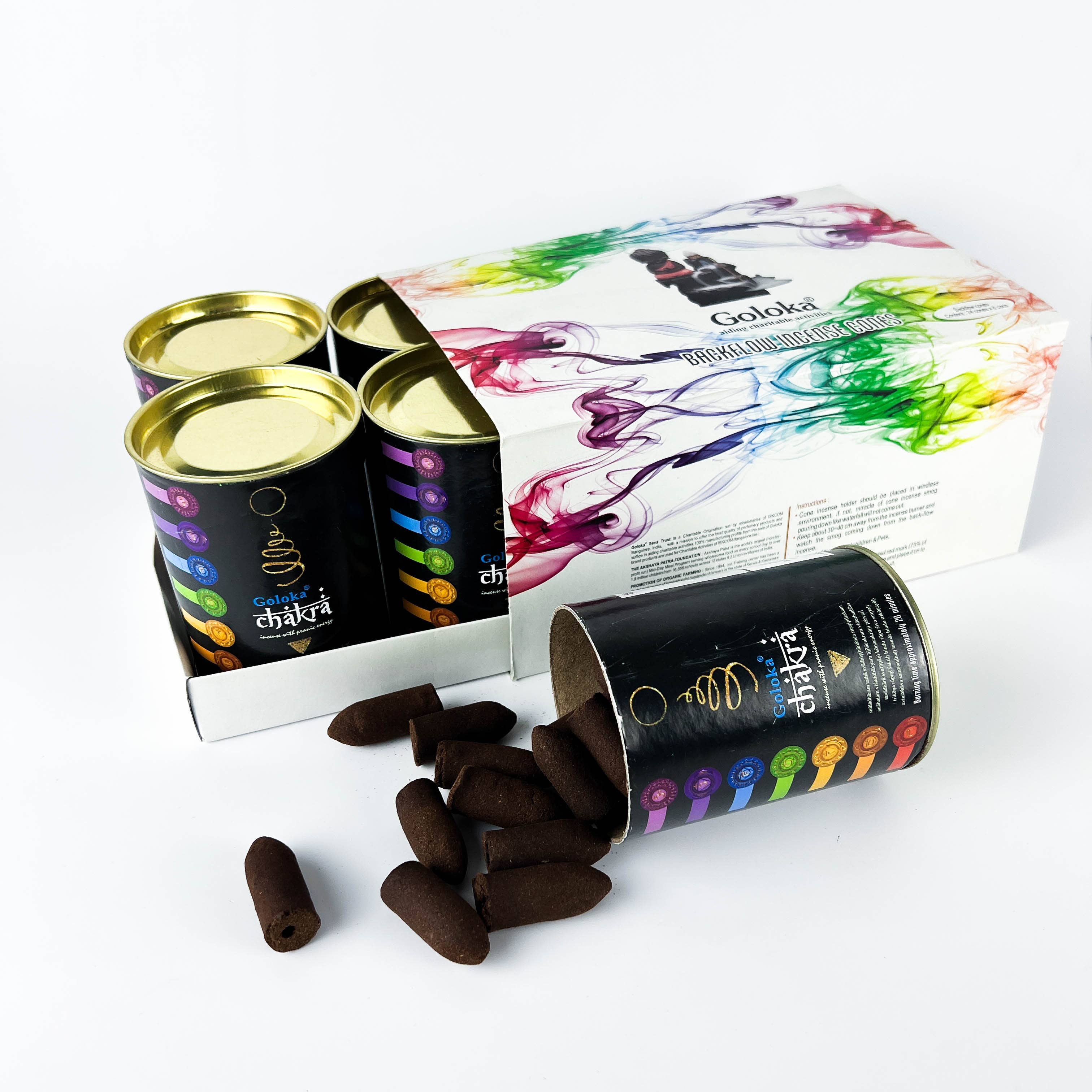 GREENROOTS USA LLC - Vendita all'ingrosso Incensi - Coni di incenso Goloka Chakra Backflow, confezione da 24 coni, confezione da 617