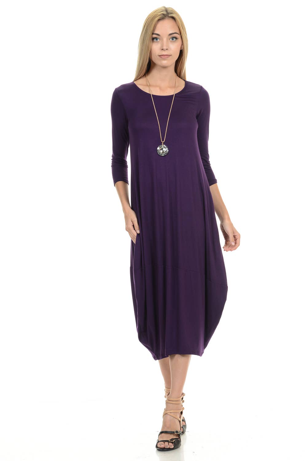 Allium - Wholesale Dress - Women's - Cocoon Midi Dress with Pockets9