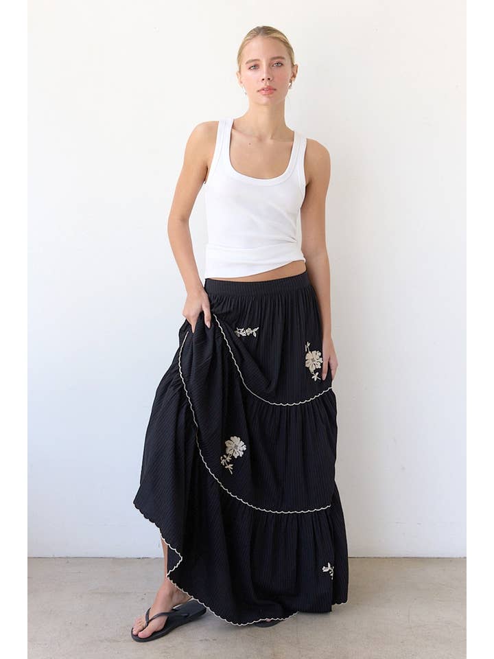 Black Embroidery Tiered Maxi Skirt - RS1032 for wholesale on Faire1
