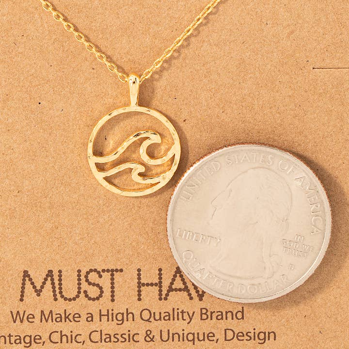 Fame Accessories - Wholesale Pendant/Charm Necklace - Wave Coin Pendant Necklace