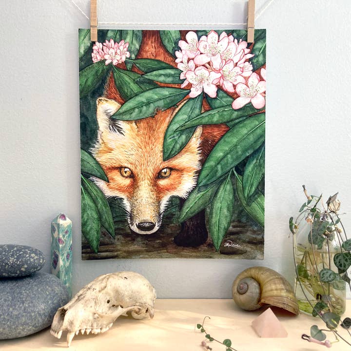Lucinda Rowe Art - Wholesale Art Print - Rhododendron Fox Giclee Print