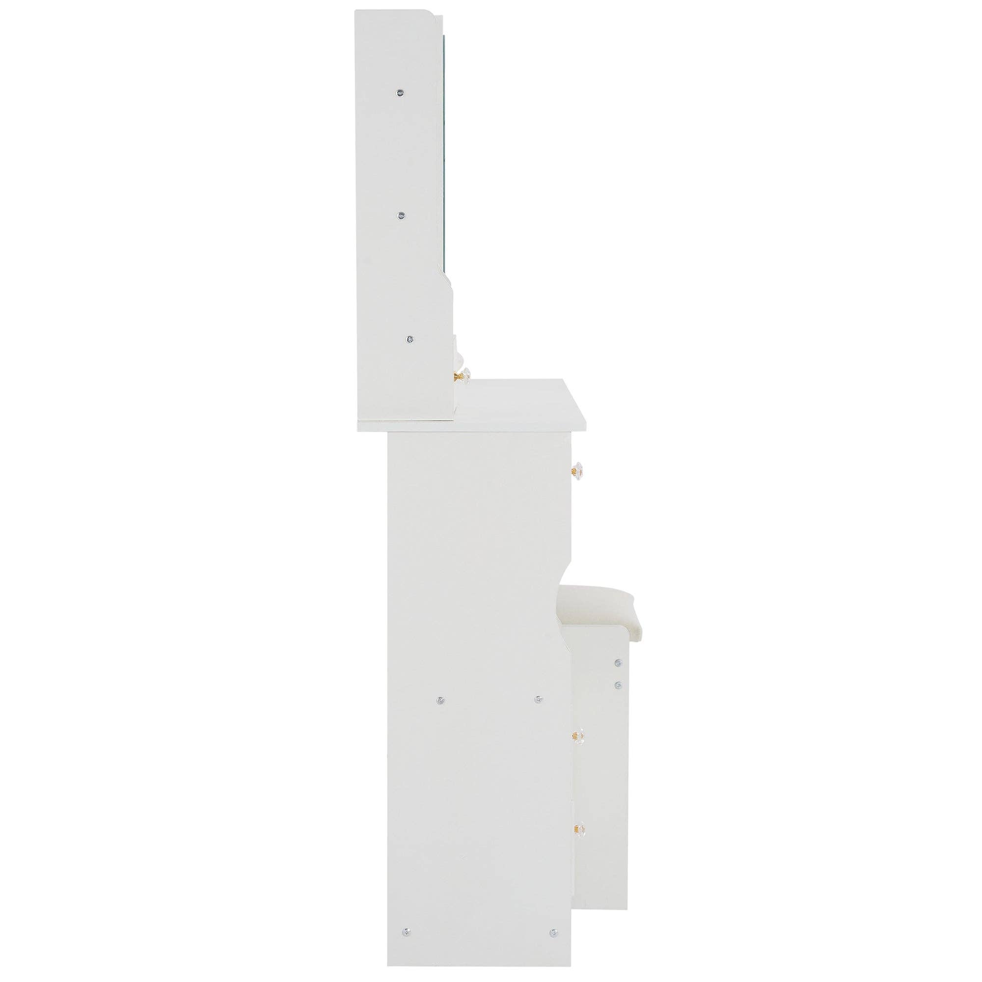 White Small Vanity Dressing Table with Padded Stool & Mirror Light for wholesale on Faire17